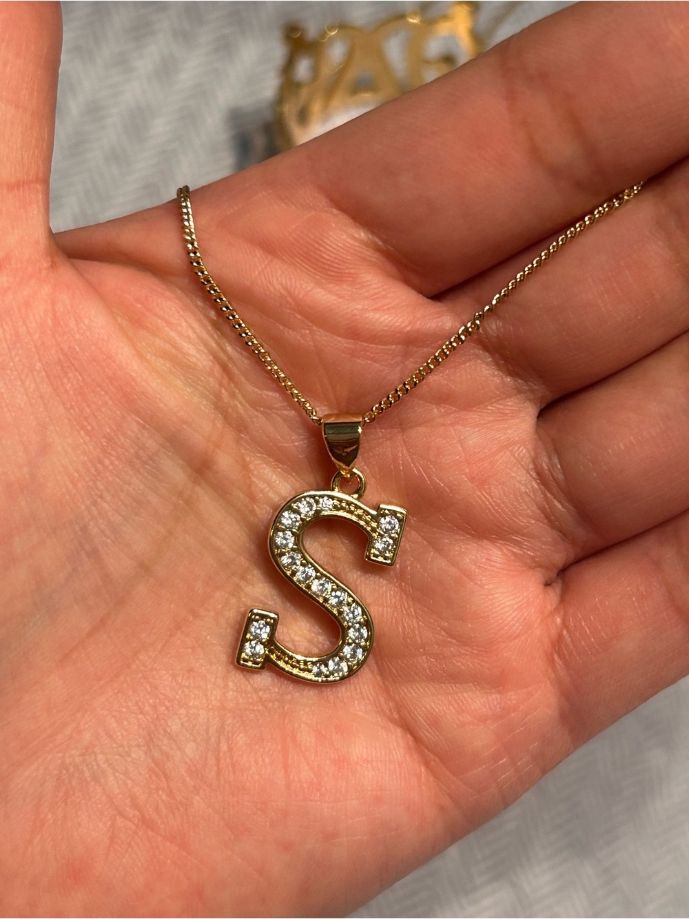 Olivia Sky Gold Initial 'S' Necklace with Clear Stones